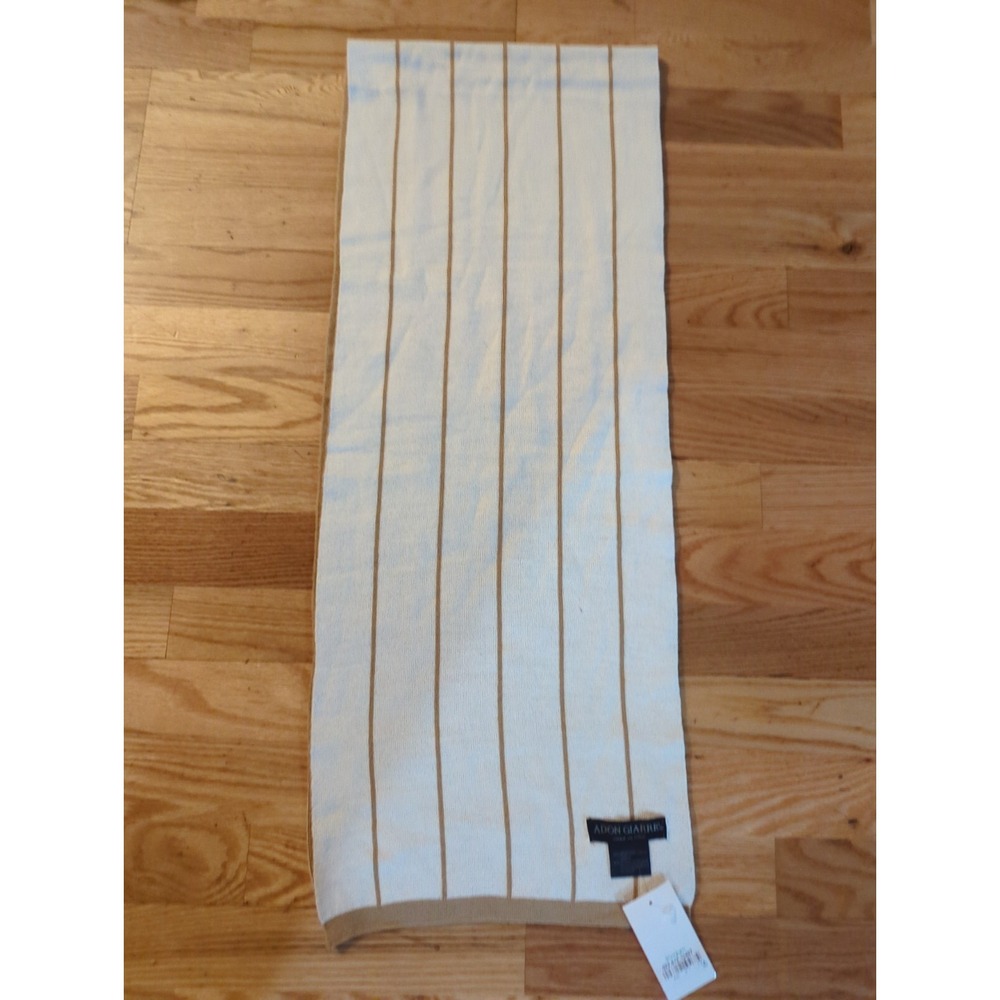 Adon Giarre Italy Wool‎ Blend Reversible Striped Knit Scarf White Tan NWT